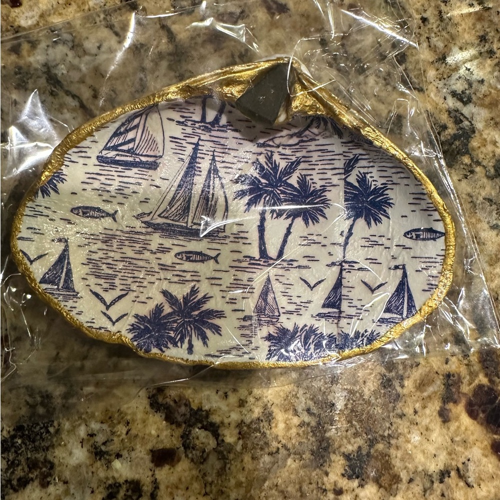 Nautical Oval Dish with Gold Trim